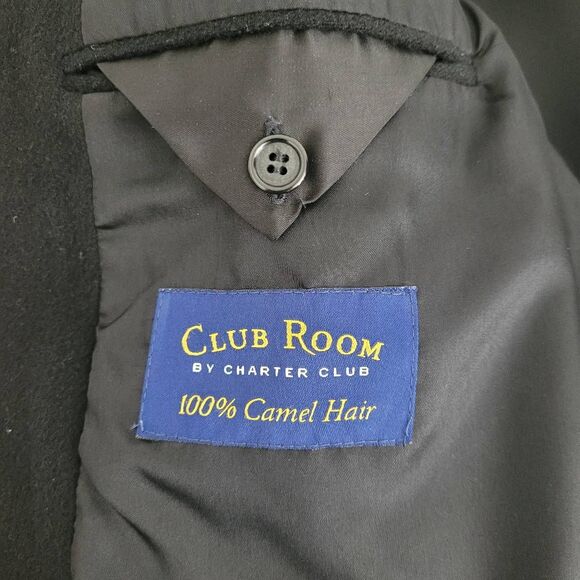 Club Room Black Camel Hair Coat Blazer Suit Jacket Mens 46R Soft 2 Button Classi - Picture 3 of 10